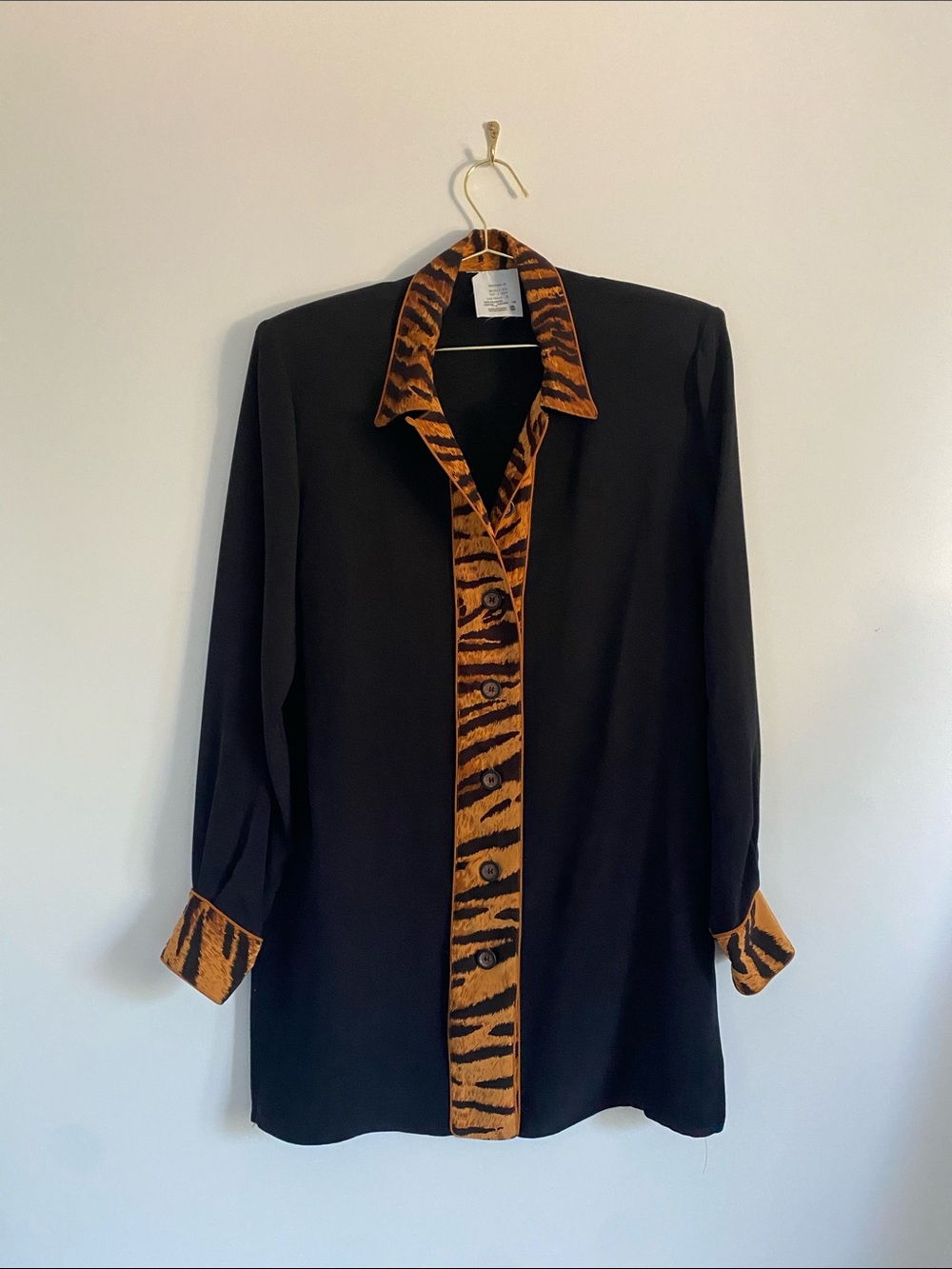 ‘80s Silk Crêpe Tiger Trim Tunic Mini Dress - Picture 10 of 16